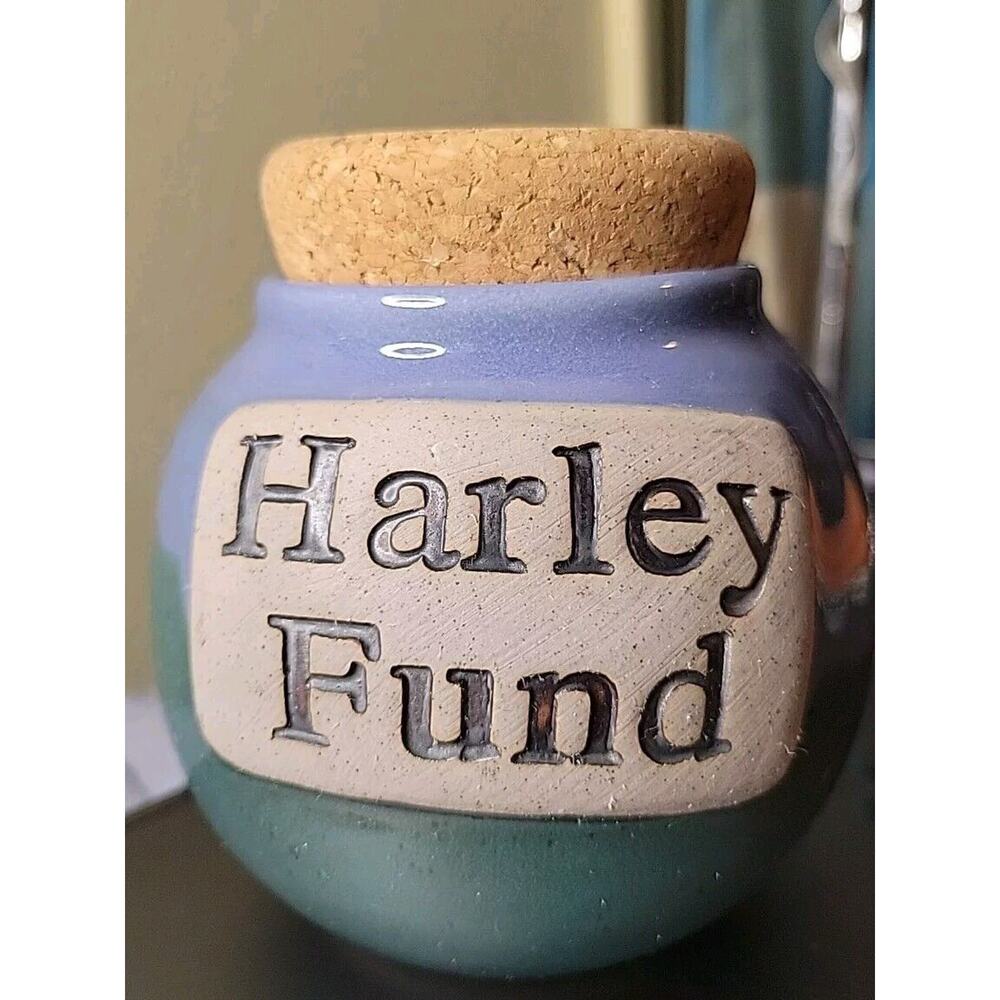 Harley Davidson Fund Money Jar Pottery With Cork Stopper 5” With Makers Mark